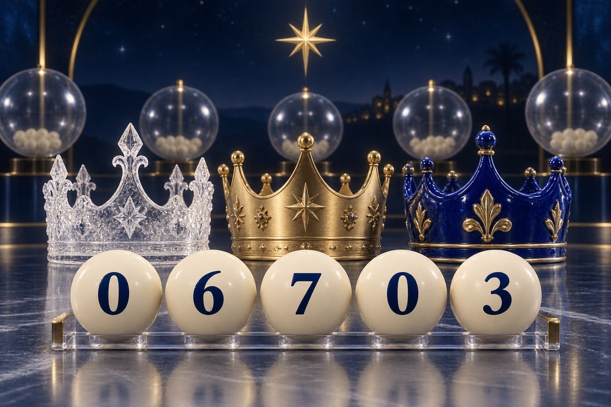 Las tres coronas de Reyes y las bolas del 06.703, primer premio del Sorteo del Ni&ntilde;o de 2026